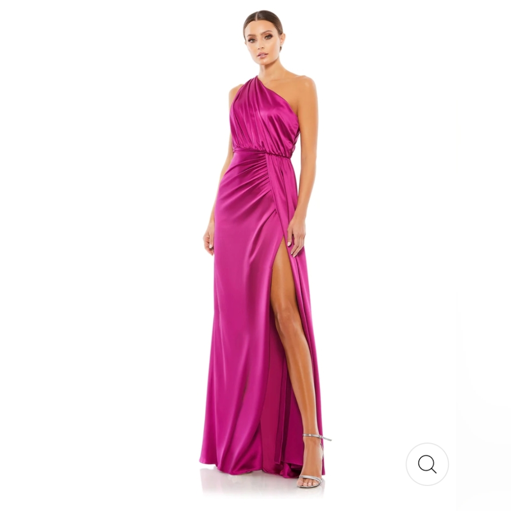 IEEMA for Mac Duggal one shoulder Satin Faux Wrap Gown Raspberry Size 2 New NWT